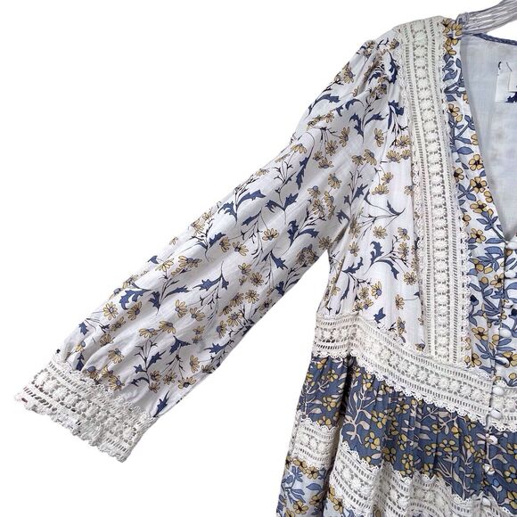 Anthropologie Blue and Cream Floral Midi Dress - Picture 8 of 16